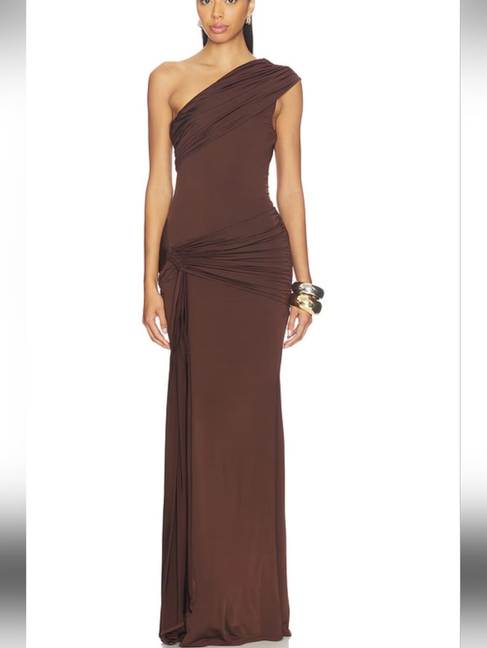 superdown One-Shoulder brown Gown with sheer panel and draping size XS NWTS